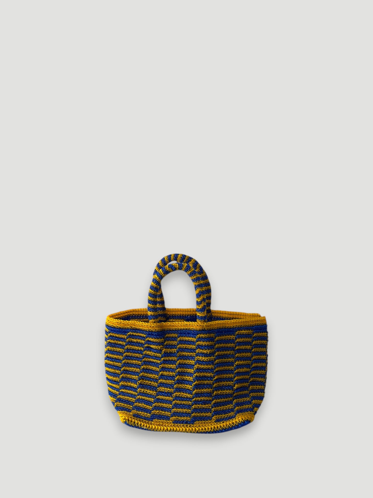 No. 2SC - CROCHET BASKET BAG - Small - Dark Blue &amp; Mustard