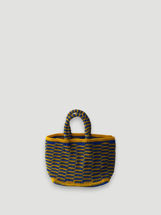 No. 2SC - CROCHET BASKET BAG - Small - Dark Blue &amp; Mustard