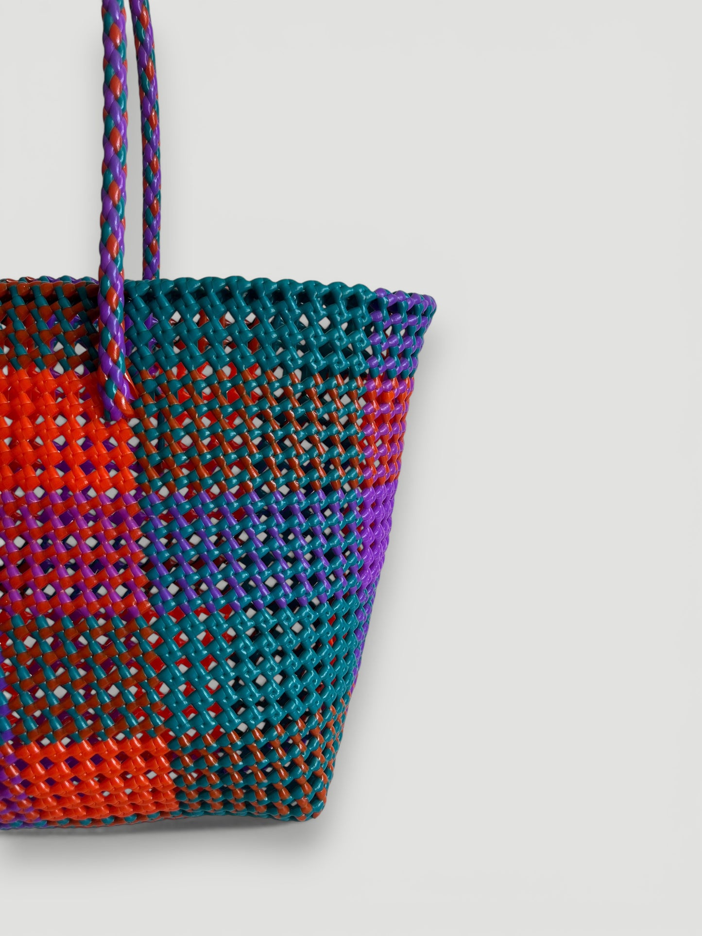N°361L - SAC PANIER TRESSÉ MAIN - GRAND - multicolors