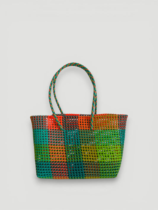 N°363L - SAC PANIER TRESSÉ  MAIN - GRAND - multicolors