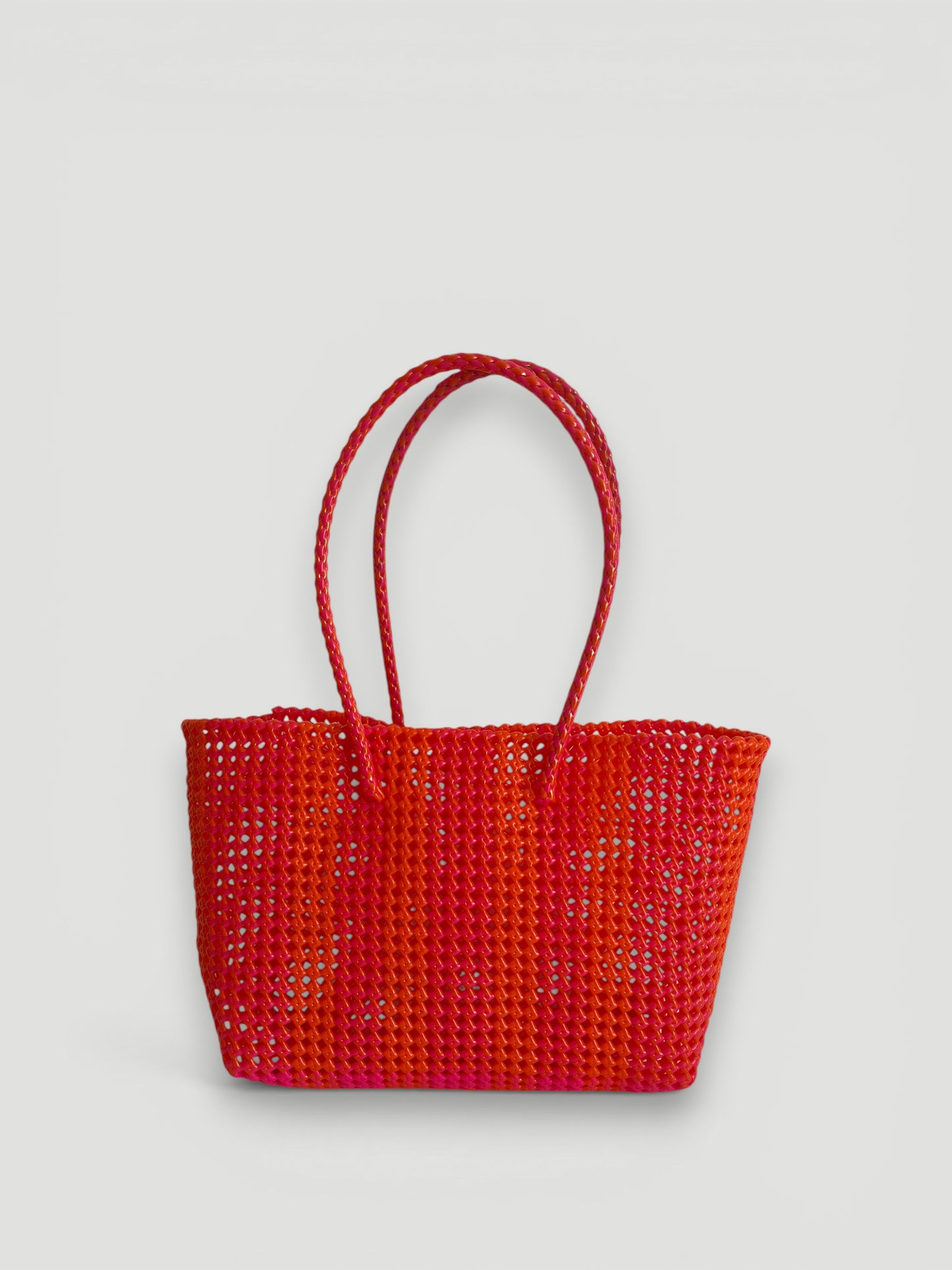N°113L bis - SAC PANIER TRESSÉ MAIN - GRAND - rose fluo & orange