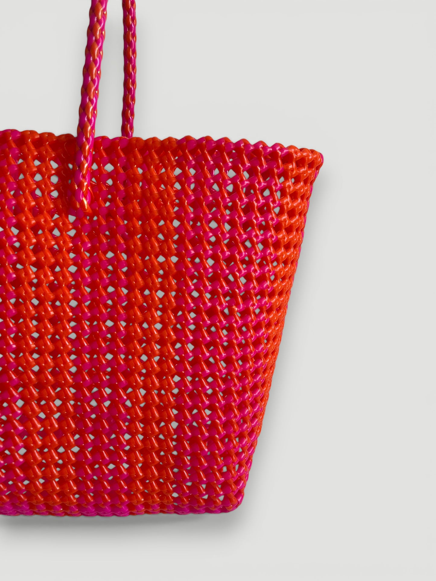 N°113L bis - SAC PANIER TRESSÉ MAIN - GRAND - rose fluo & orange