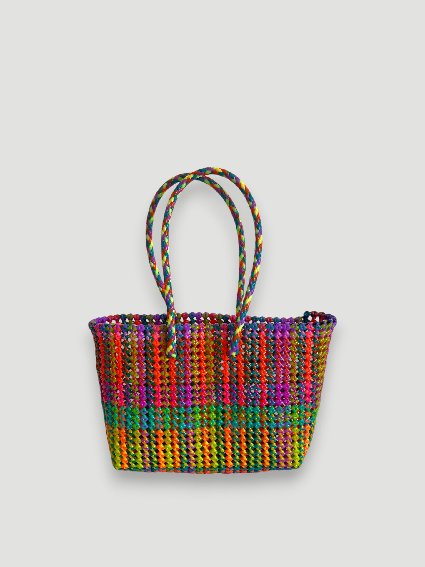 N°375M - SAC PANIER TRESSÉ MAIN - MOYEN - multicolors