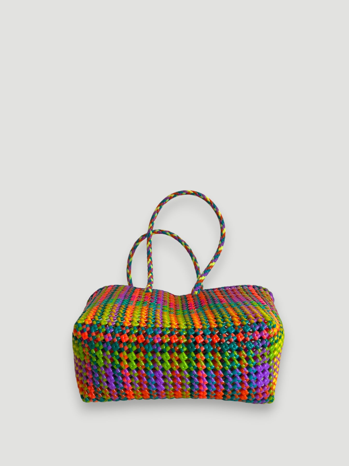 N°375M - SAC PANIER TRESSÉ MAIN - MOYEN - multicolors