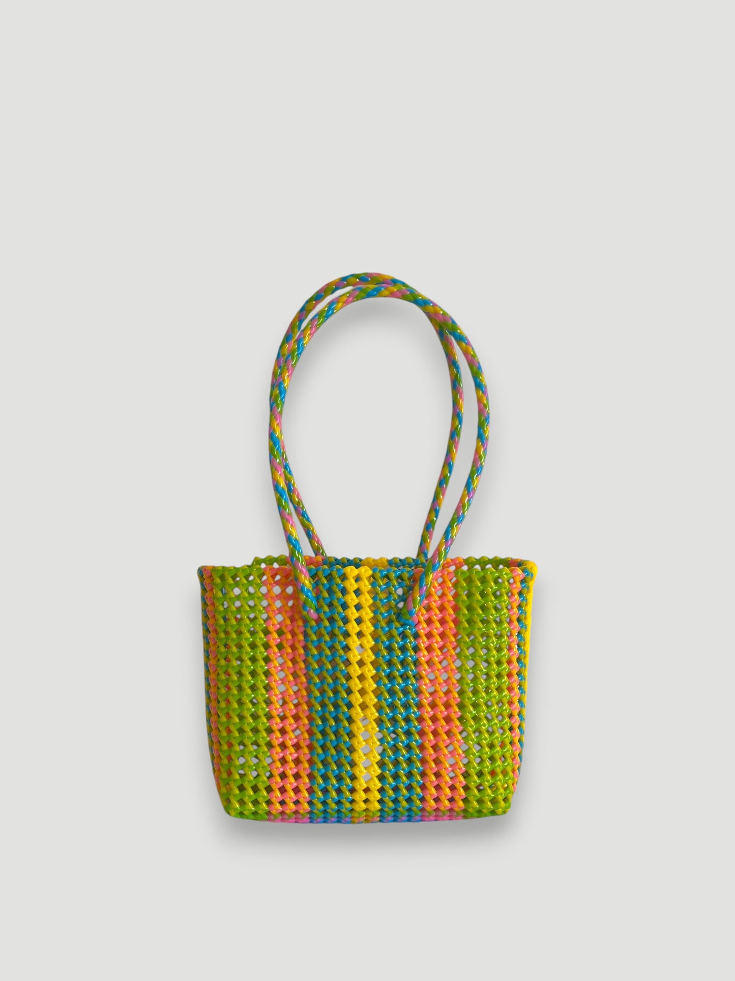 N°378S - SAC PANIER TRESSÉ MAIN - PETIT - multicolors