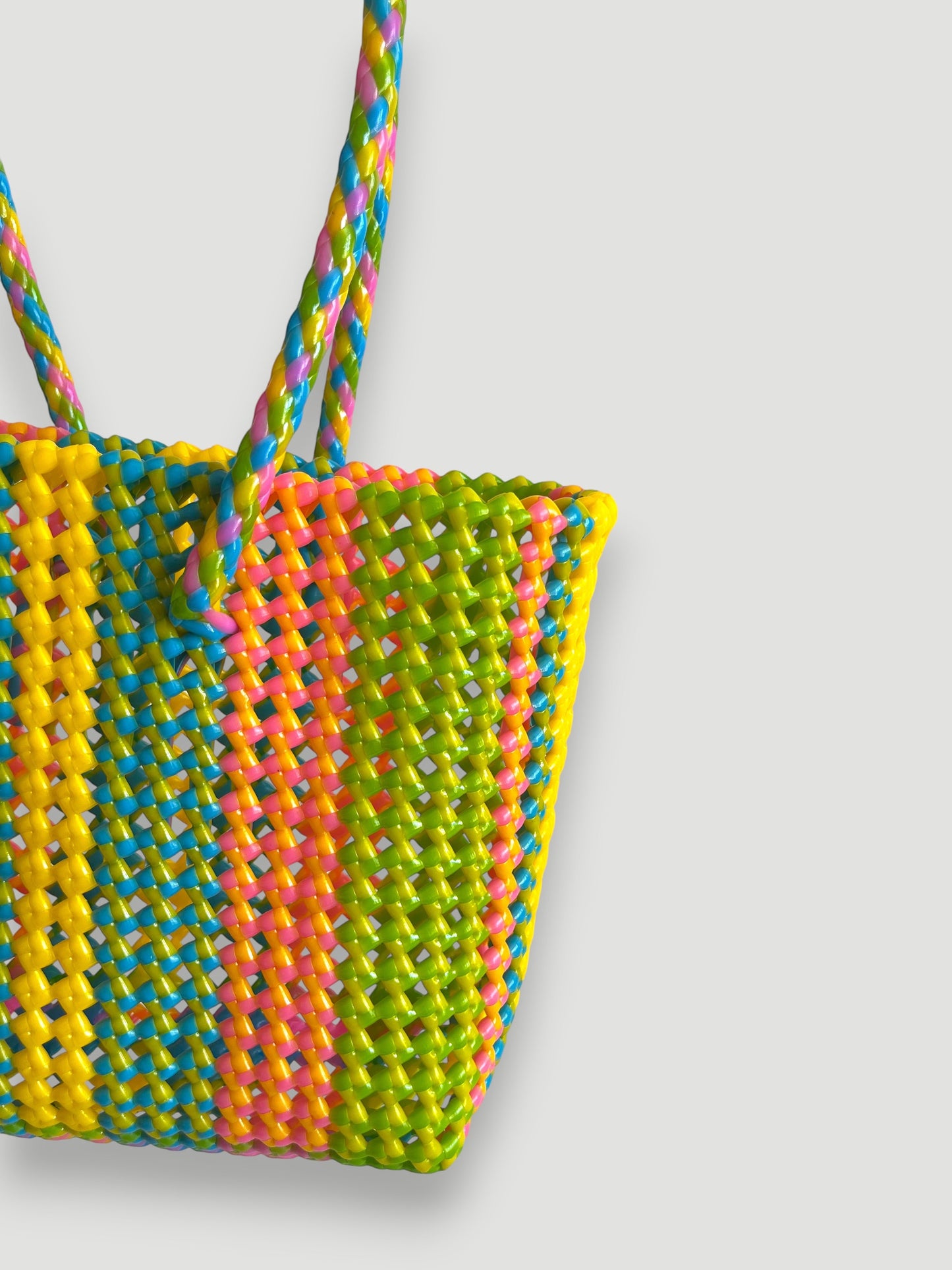 N°378S - SAC PANIER TRESSÉ MAIN - PETIT - multicolors