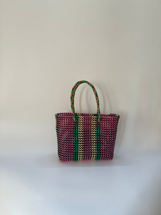 N°173M - SAC CABAS TRESSÉ MAIN - MOYEN - multicolors