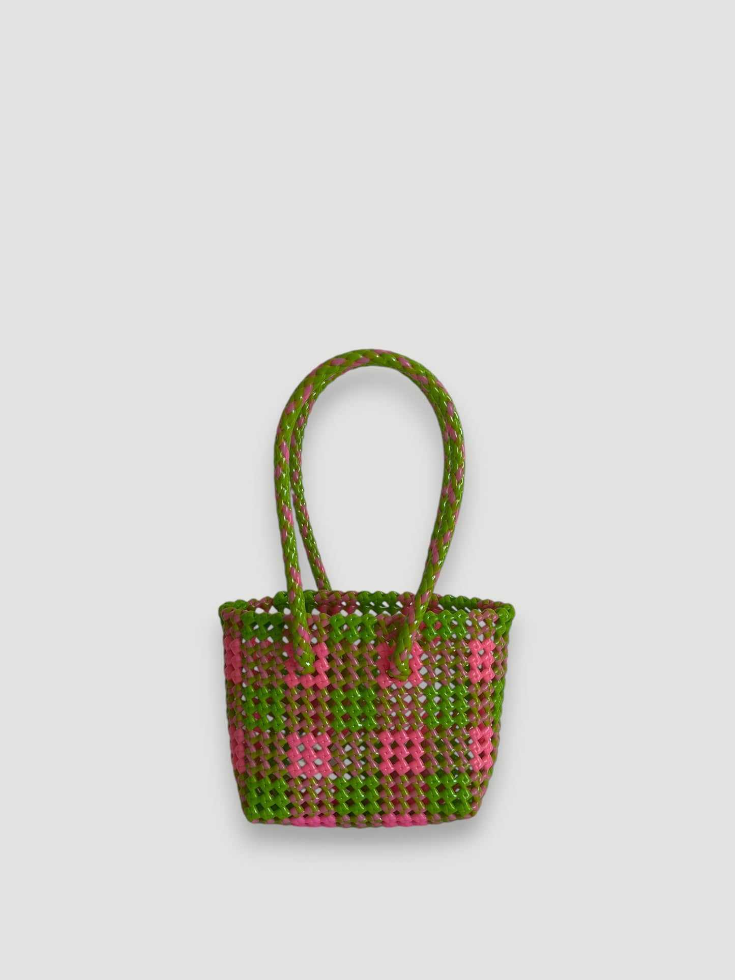 N°21XS - SAC PANIER TRESSÉ MAIN - MINI - rose clair & vert clair