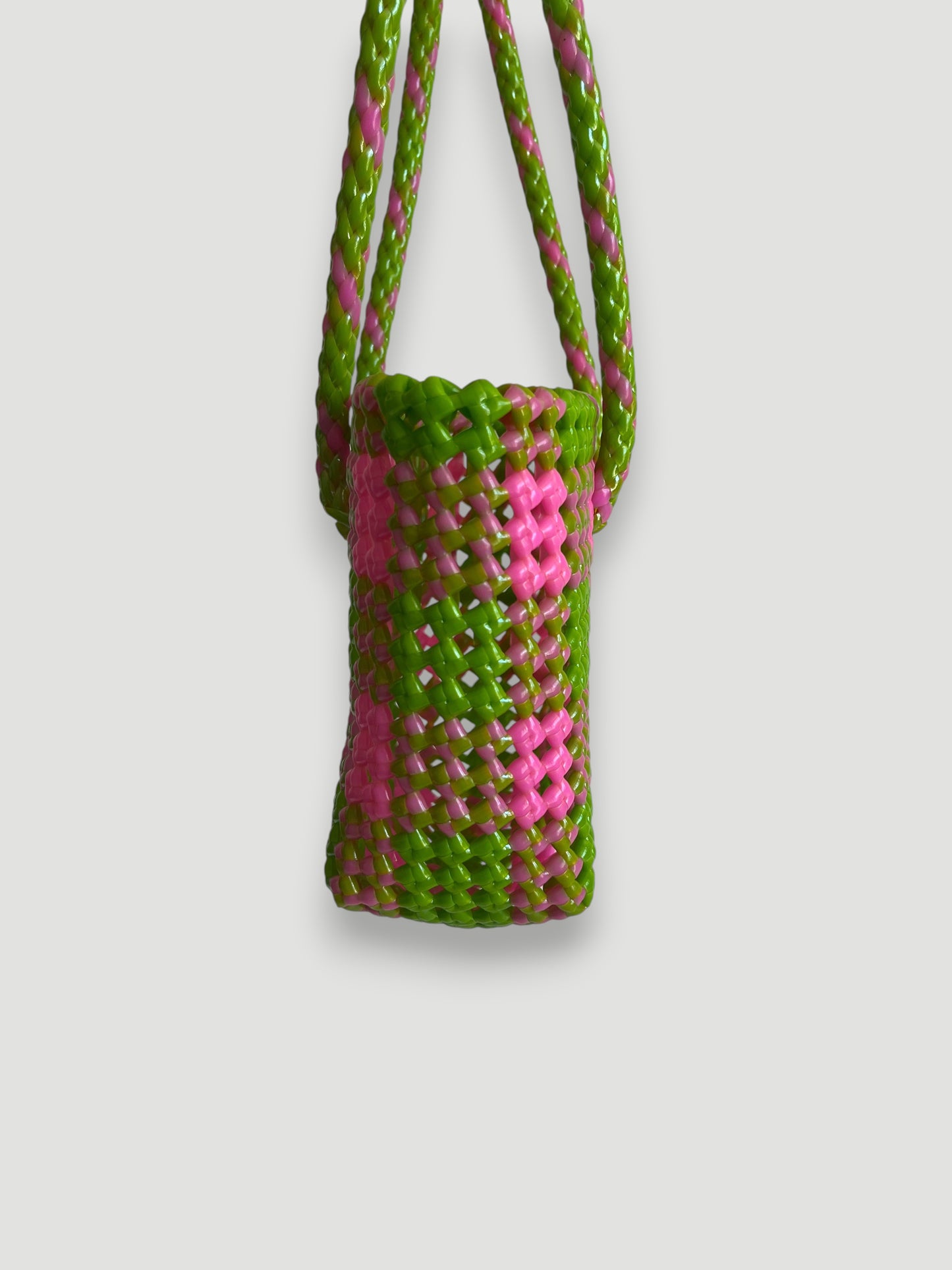N°21XS - SAC PANIER TRESSÉ MAIN - MINI - rose clair & vert clair
