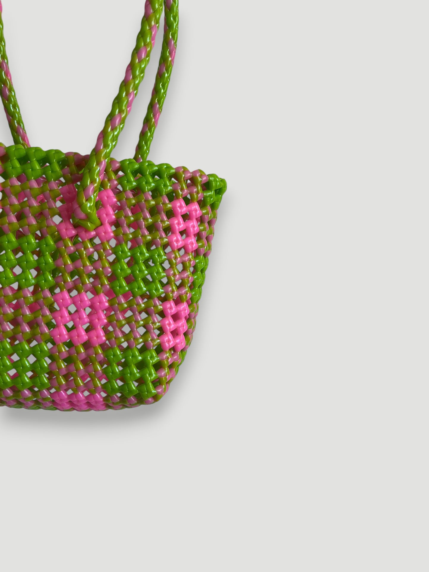 N°21XS - SAC PANIER TRESSÉ MAIN - MINI - rose clair & vert clair