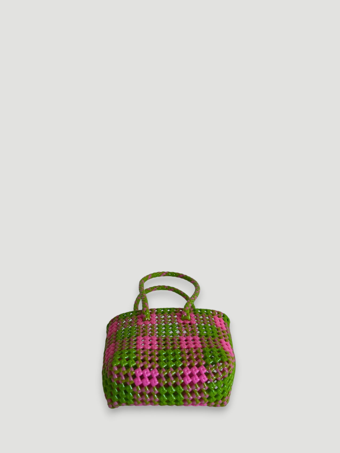 N°21XS - SAC PANIER TRESSÉ MAIN - MINI - rose clair & vert clair