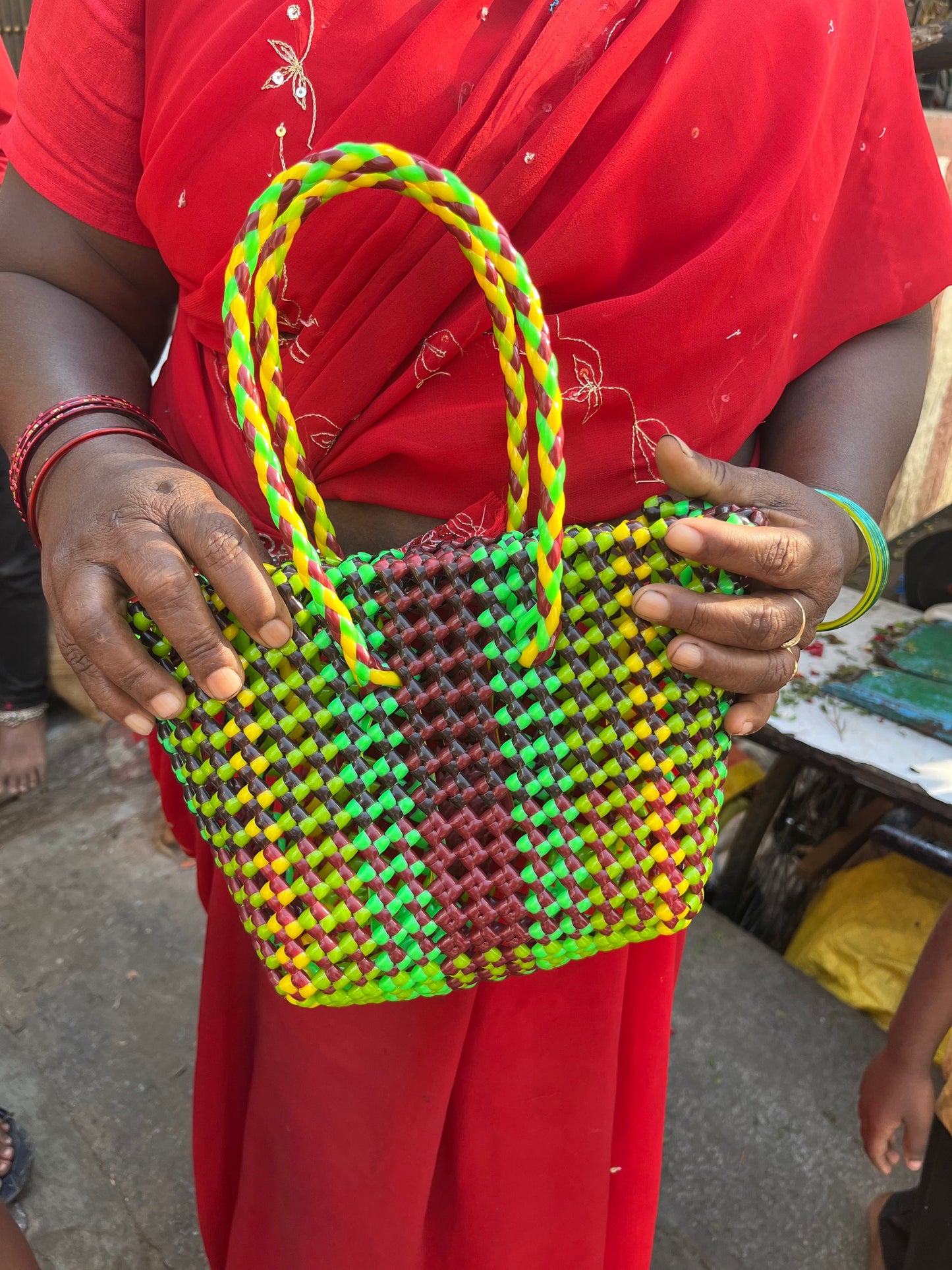 N°53XS - SAC PANIER TRESSÉ MAIN - MINI - multicolors