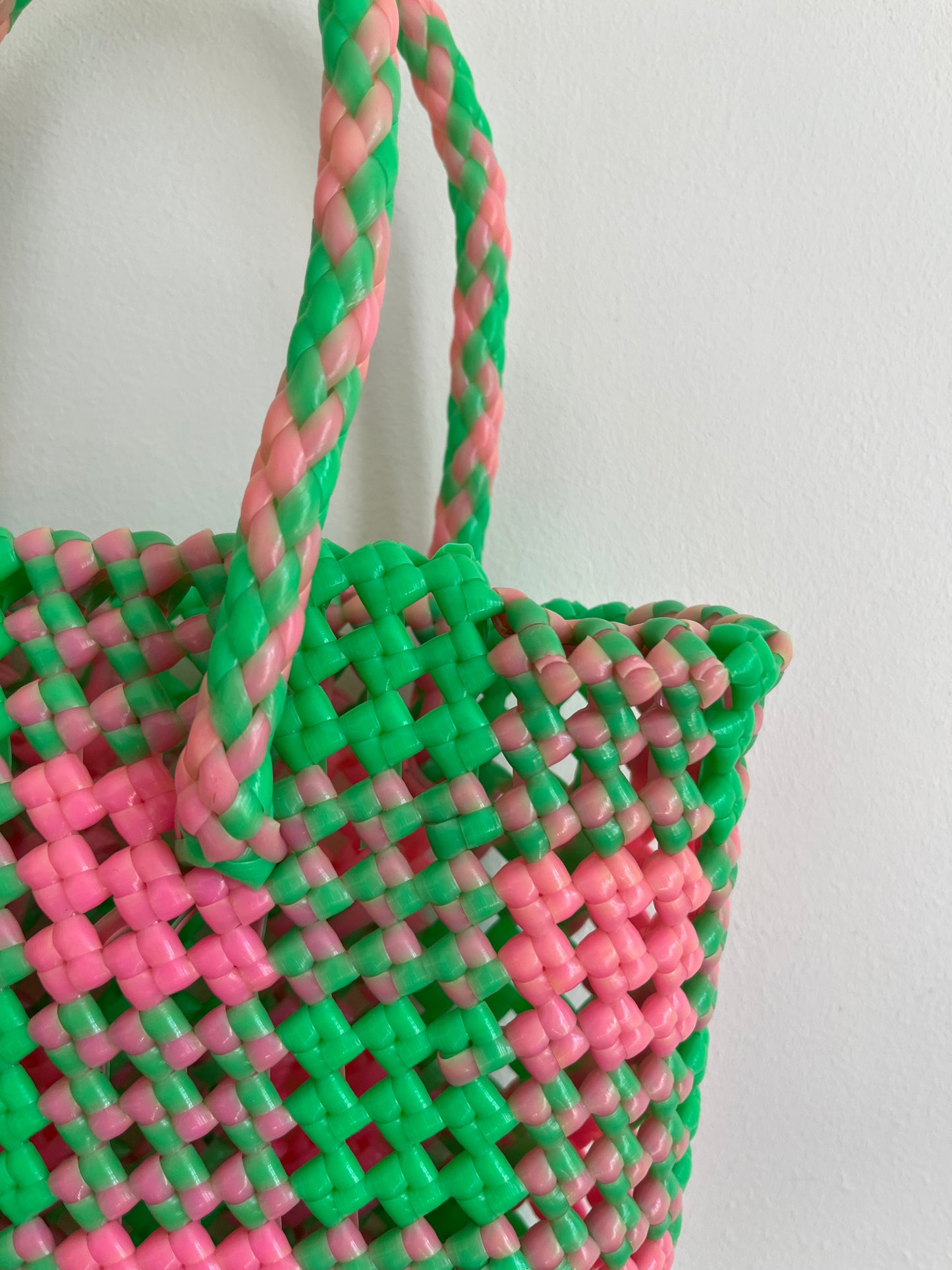 N°105XS - SAC PANIER IMPARFAIT - MINI - rose clair & vert fluo