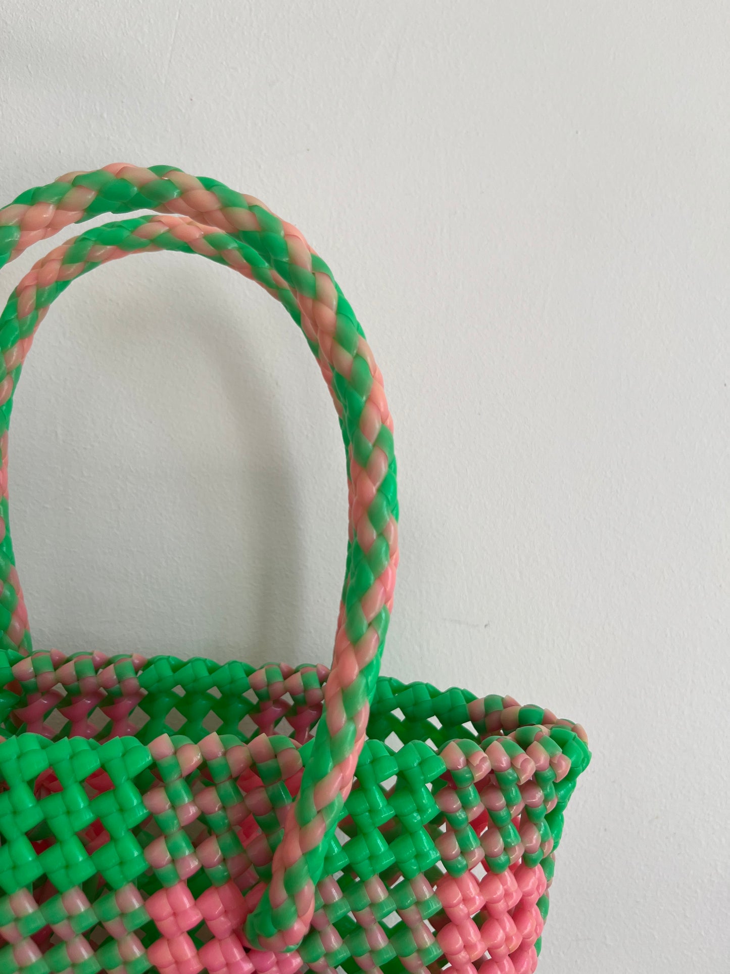 N°105XS - SAC PANIER IMPARFAIT - MINI - rose clair & vert fluo