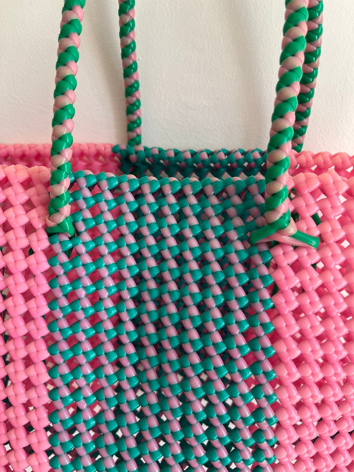 N°80M - SAC PANIER IMPARFAIT - MOYEN - turquoise & rose clair
