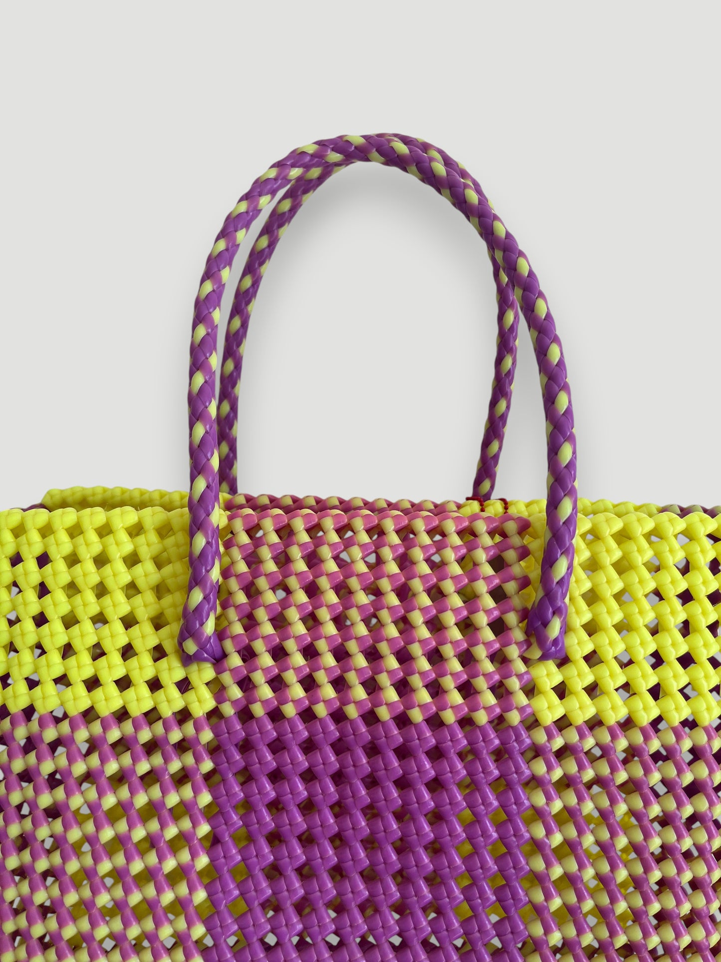 No. 7L - Hand-woven basket bag - large - neon yellow &amp; purple