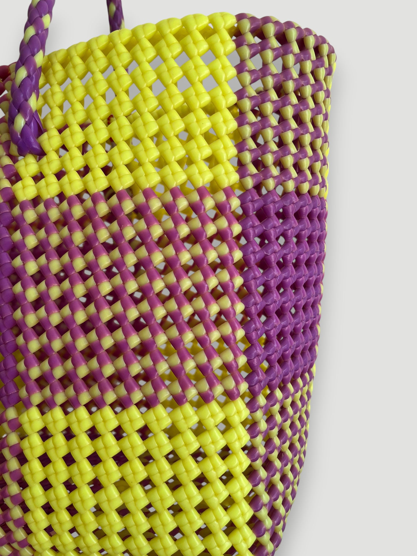 No. 7L - Hand-woven basket bag - large - neon yellow &amp; purple