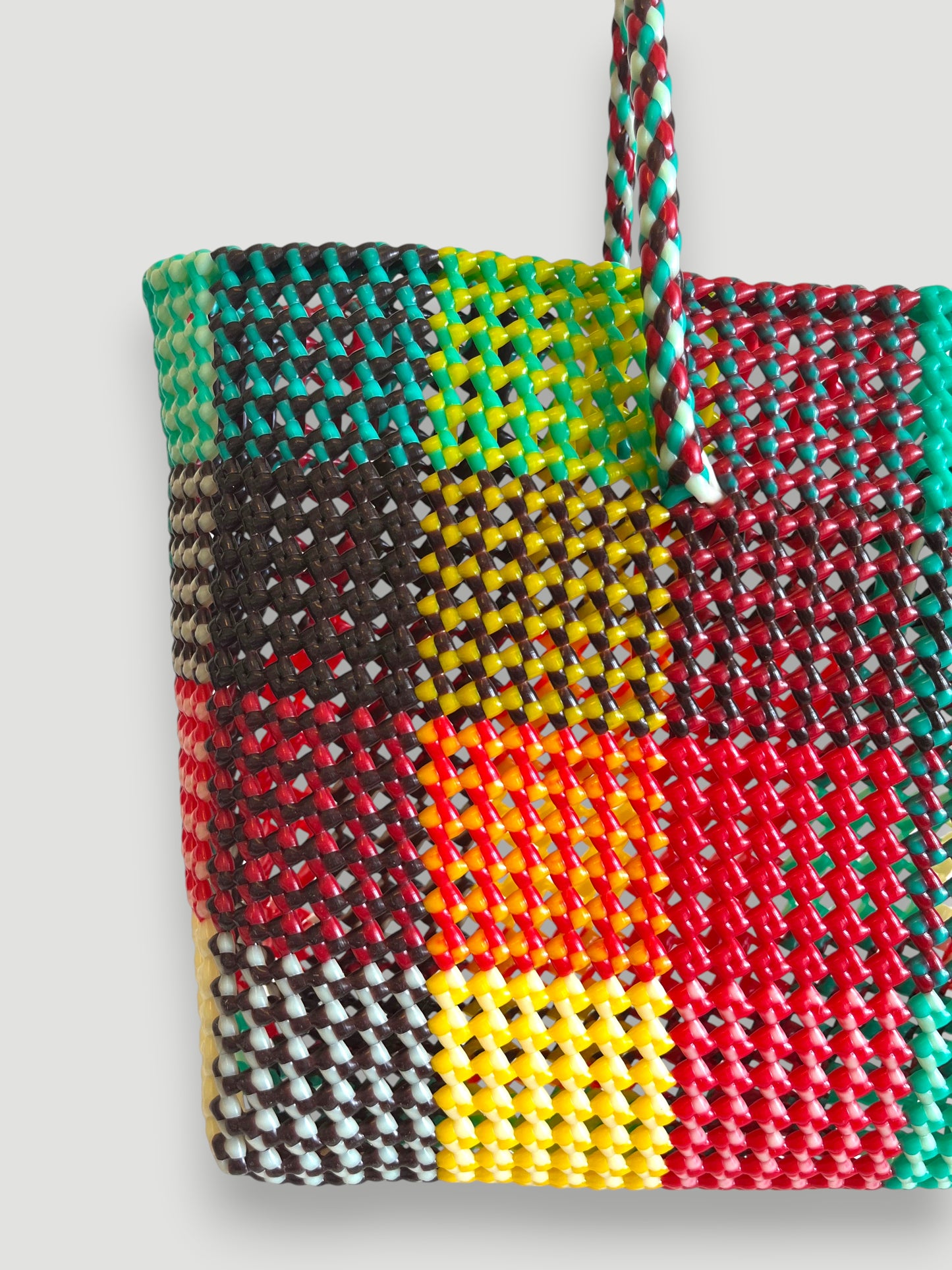 N°405L - SAC PANIER TRESSÉ MAIN - GRAND - multicolors