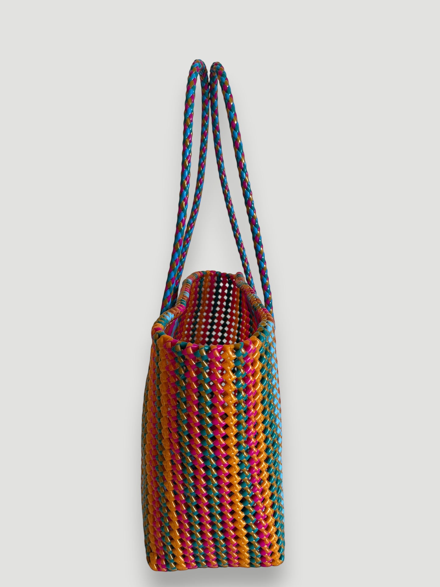 N°406L - SAC PANIER TRESSÉ MAIN - GRAND - multicolors