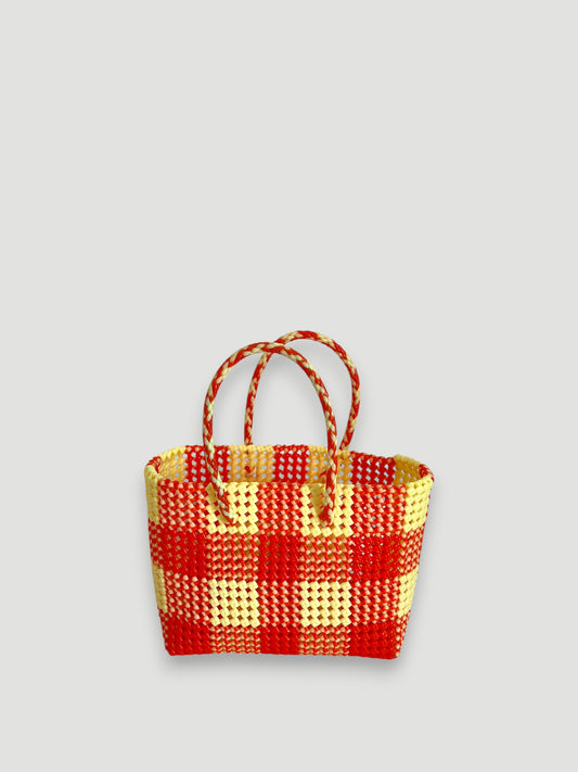 N°37M bis - SAC PANIER TRESSÉ MAIN - MOYEN - orange & crème