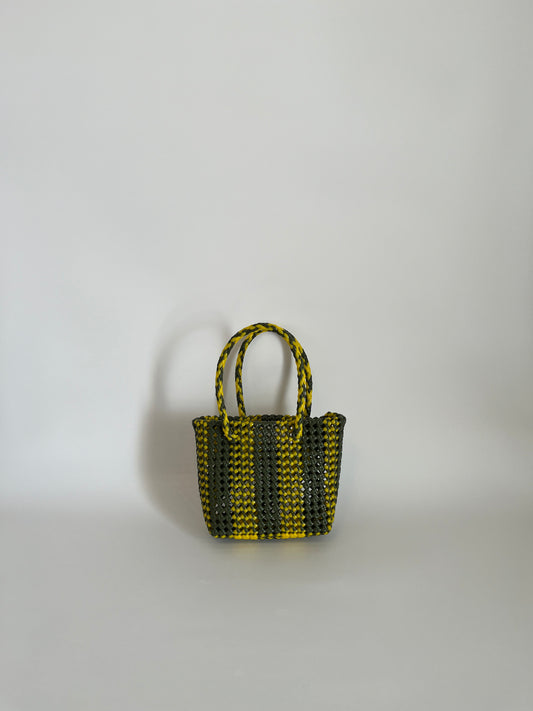 N°69XS bis - SAC CABAS TRESSÉ MAIN - MINI - kaki & jaune