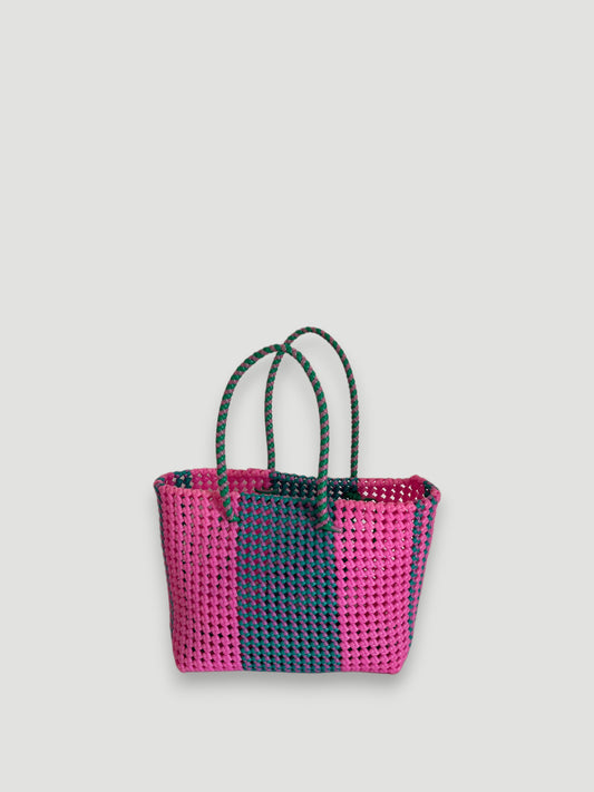 No. 80M - Hand-braided basket bag - medium - turquoise &amp; light pink
