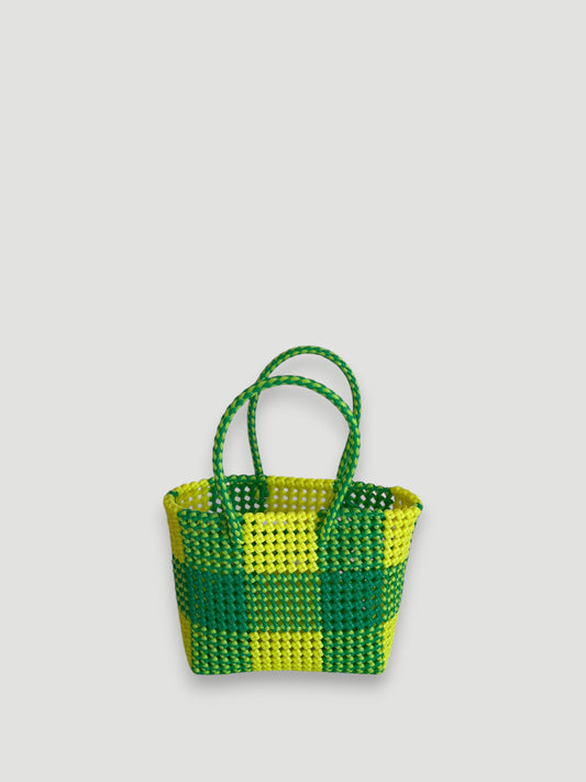 No. 29S - Hand-woven basket bag - small - neon yellow &amp; neon green