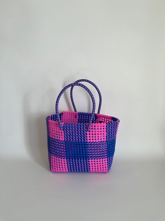 N°14M - SAC CABAS TRESSÉ MAIN - MOYEN - rose clair & violet foncé