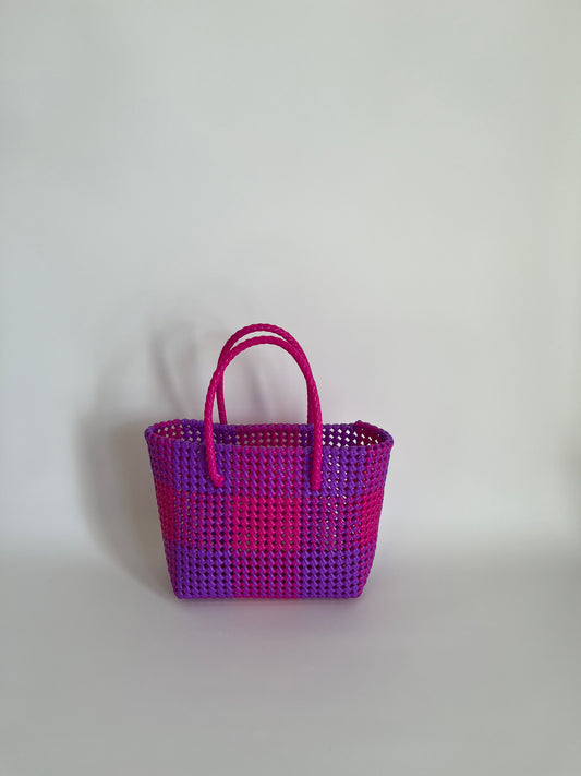 N°9M bis - SAC CABAS TRESSÉ MAIN - MOYEN - rose foncé & violet