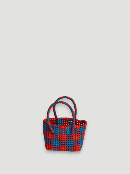 No. 49XS - Hand-braided basket bag - mini - neon green &amp; dark blue