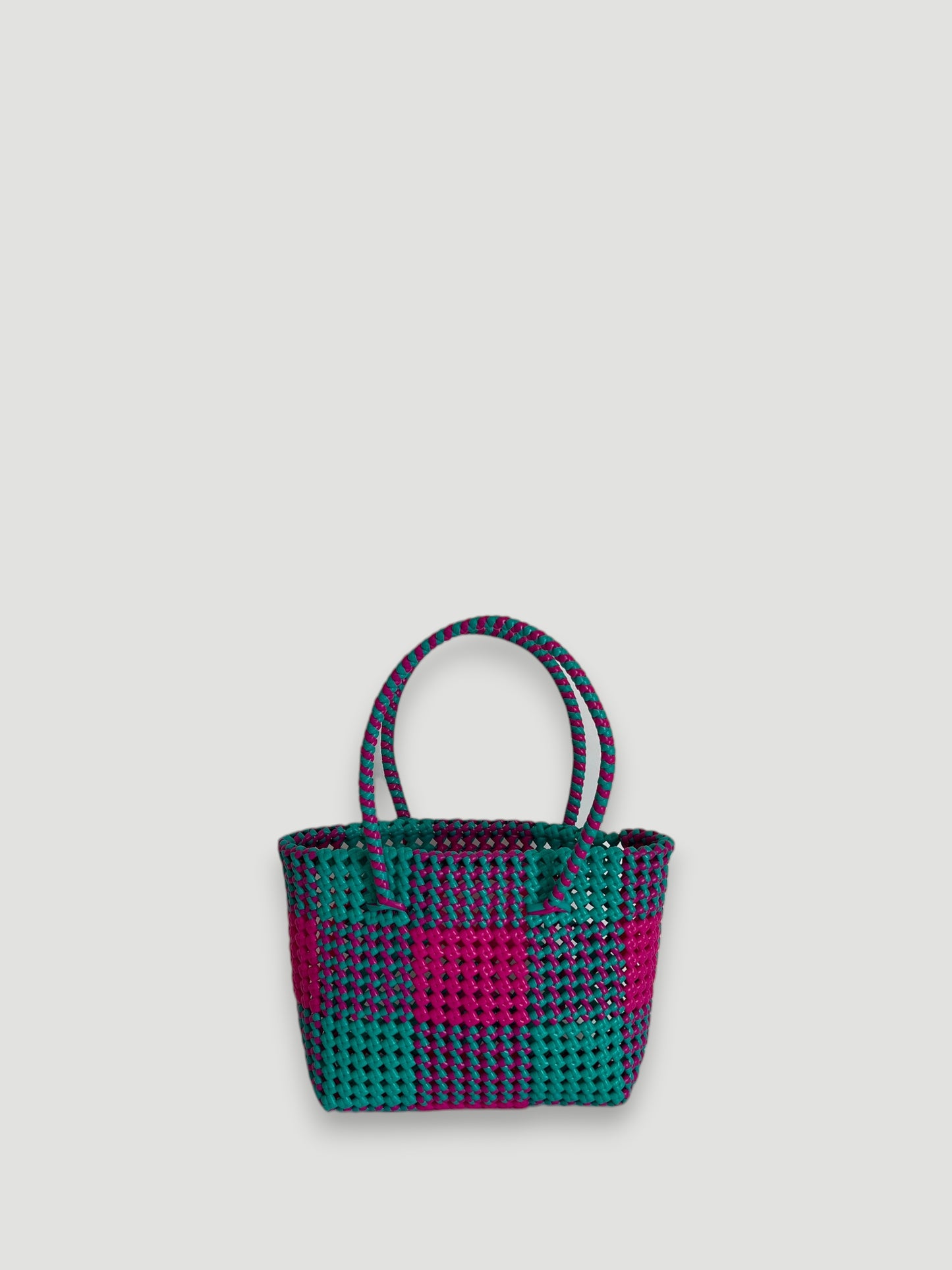 N°18S - SAC PANIER IMPARFAIT - PETIT - rose foncé & turquoise