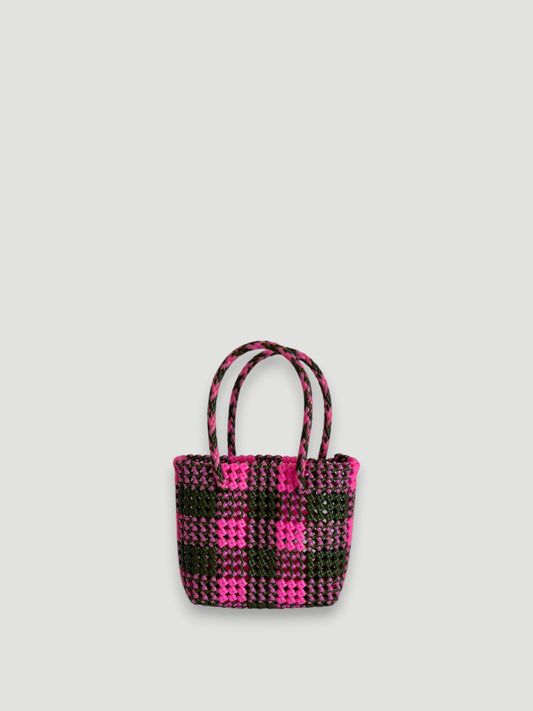 No. 23XS - Hand-braided basket bag - mini - khaki &amp; light pink