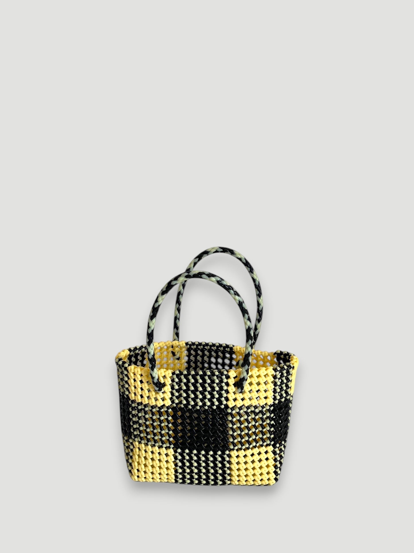 No. 36S - Hand-braided basket bag - small - black &amp; cream