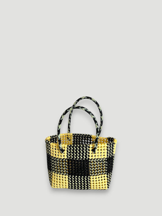No. 36S - Hand-braided basket bag - small - black &amp; cream