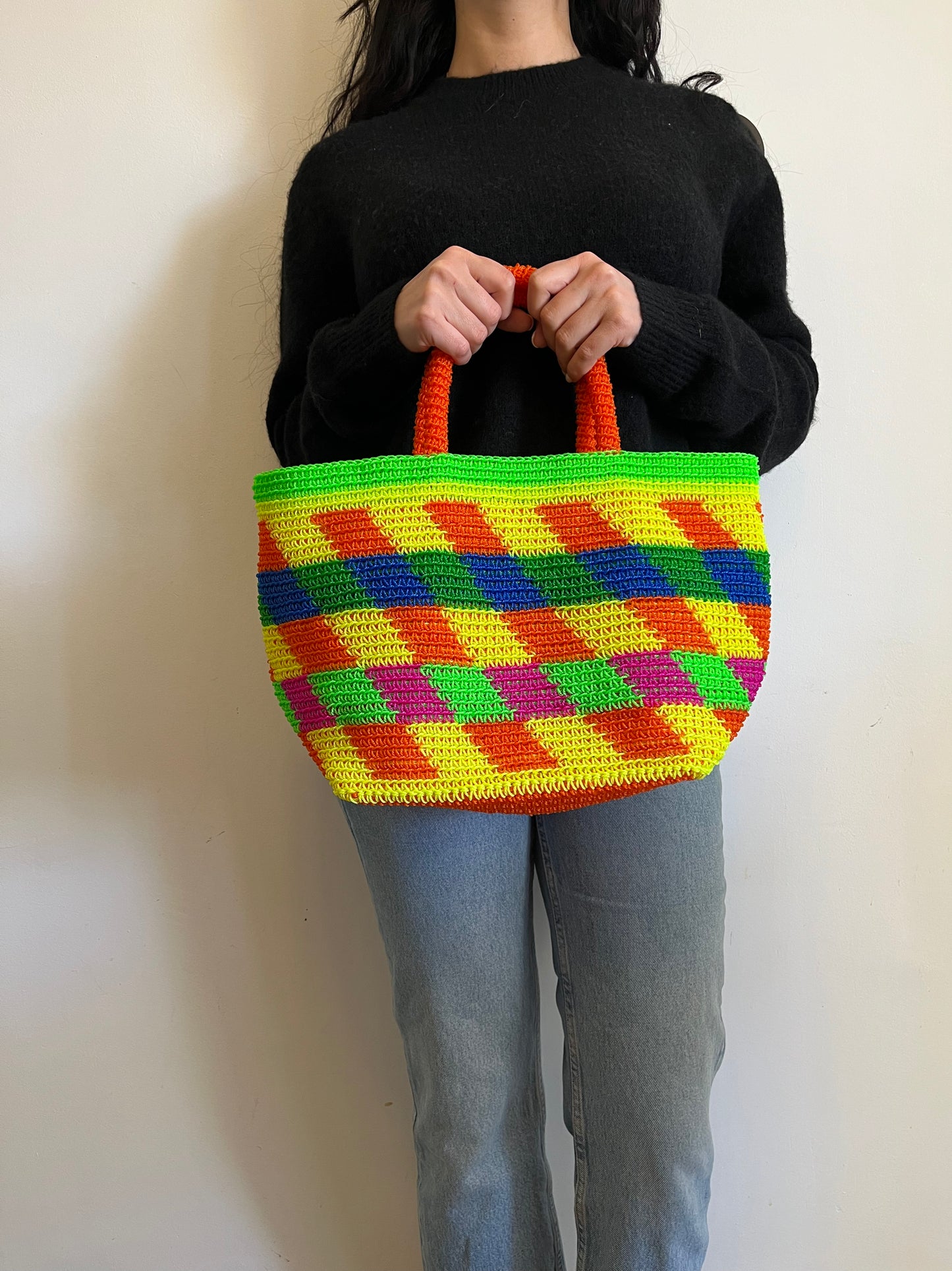 N°6SC - SAC CROCHET LOSANGE M - MOYEN - multicolors