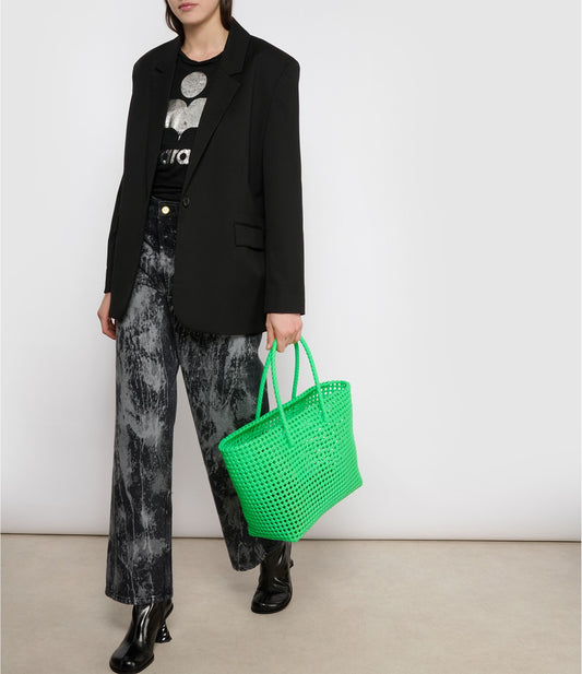 N°41L - SAC CABAS TRESSÉ MAIN - GRAND - vert fluo