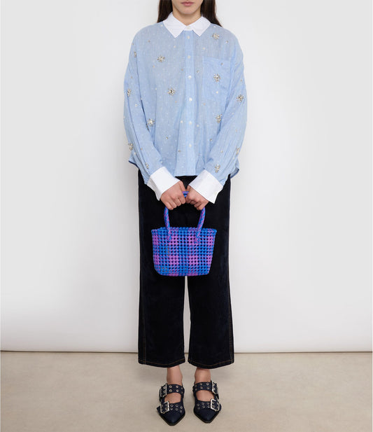 N°5XS - SAC CABAS TRESSÉ MAIN - MINI - bleu foncé & violet