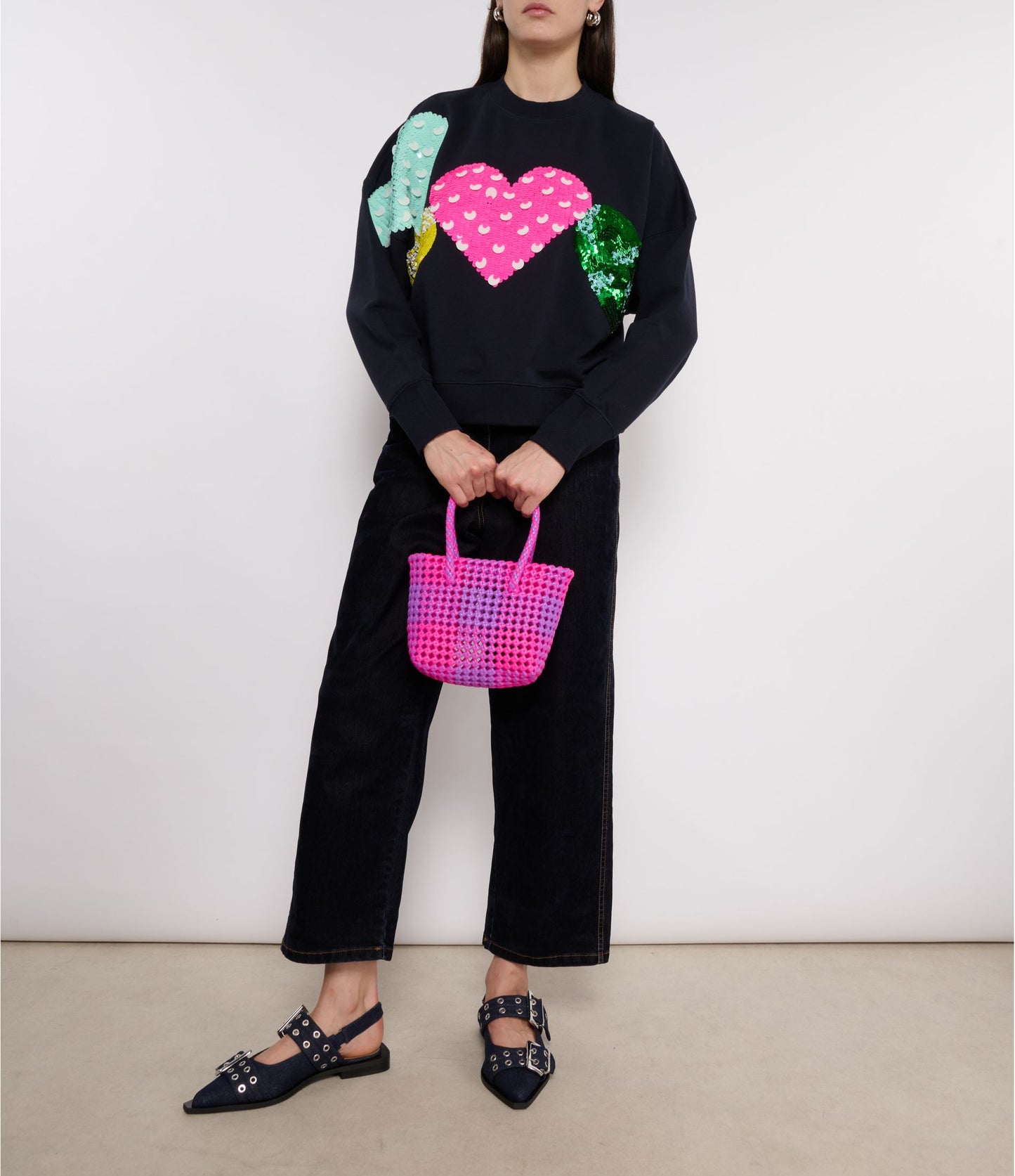 N°88XS - SAC CABAS TRESSÉ MAIN - MINI - violet & rose fluo