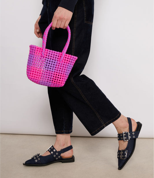 N°88XS - SAC CABAS TRESSÉ MAIN - MINI - violet & rose fluo