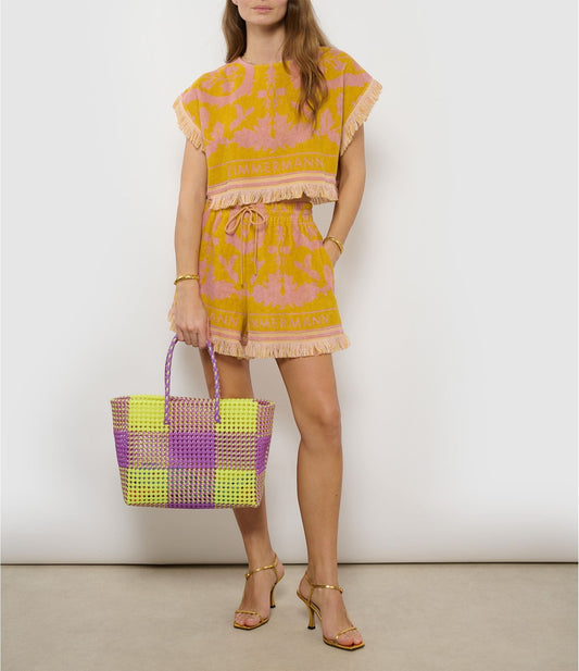 No. 7L - Hand-woven basket bag - large - neon yellow &amp; purple
