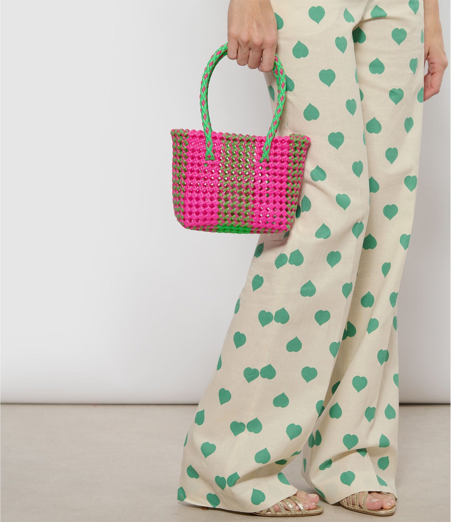 N°20XS bis - SAC CABAS TRESSÉ MAIN - MINI - rose fluo & vert fluo