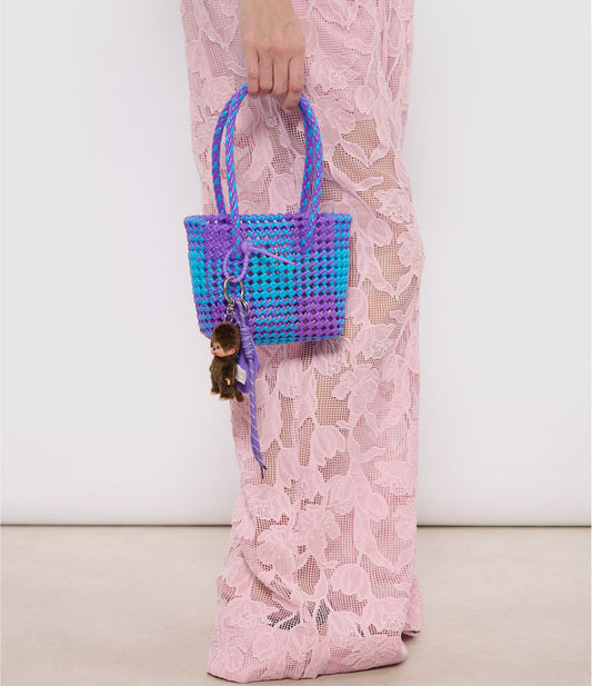 N°4XS - SAC CABAS TRESSÉ MAIN - MINI - violet & bleu clair