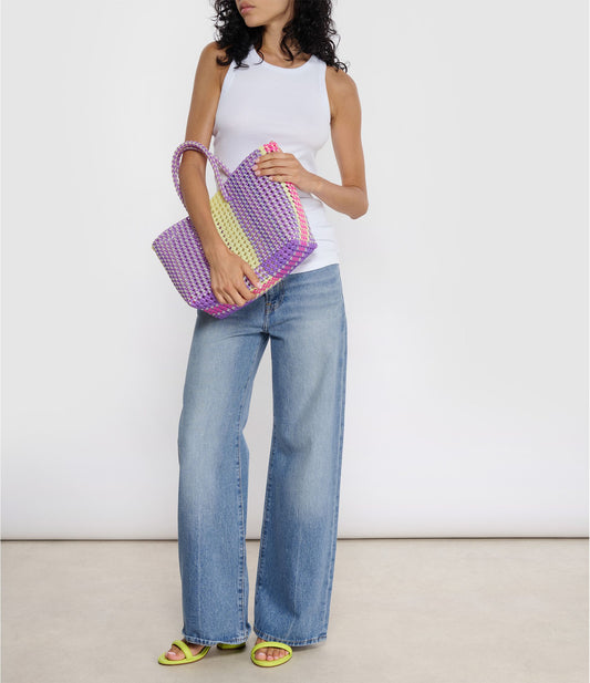 N°55M - SAC CABAS TRESSÉ MAIN - MOYEN - multicolors